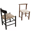 Modern Single Chairs Featuring Black and Brown Frames with Woven Beige Seats 3d model