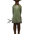 Artistic Human Figure Sculpture With Green Textured Dress And Twig Branch