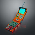 Vintage Orange Flip Mobile Phone With Antenna Green Screen And Keypad