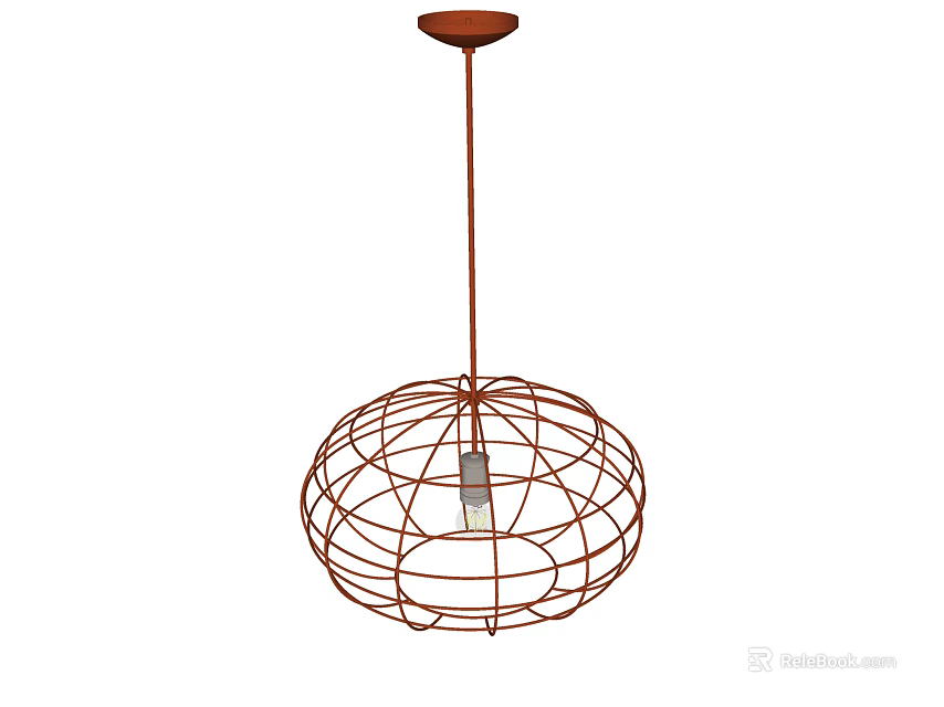 Modern Minimalist Spherical Copper Wire Frame Chandelier With Ceiling Base And Bulb 3d model 