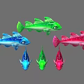 Colorful Aquatic Animal Fish Toys in Pink Green Blue and Various Sizes