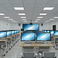 School Computer Classroom With Multiple Desktop Computers Large Screen Projector And Bright Lighting 3d model