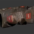 Coffee Themed Decorative Ornament Set With Espresso Bag And Red Brand Label Design