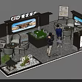 Real Estate Exhibition Hall With Model Display Tables Chairs And Decorations