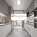 Modern Kitchen Interior With White Cabinets Marble Walls Grey Flooring And Open Layout 3d model
