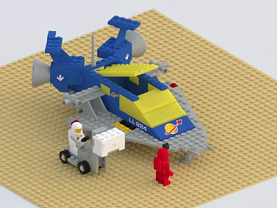 Building Blocks Airplane Model With Blue Yellow Design And Minifigures On Sand Base 3d model