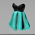 Elegant Strapless Black Turquoise Cocktail Dress With Lace Trim And Chiffon Skirt