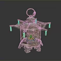 Traditional Metal Lantern With Hexagonal Structure Ring Handle Tassel Decorations And Carved Patterns