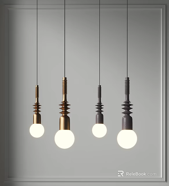 Modern Spiral Metal Pendant Lights In Gold And Dark Gray Finish With White Bulbs Hanging 3d model 