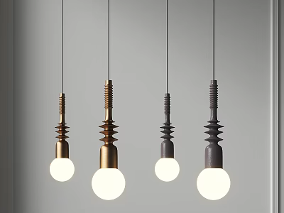 Modern Spiral Metal Pendant Lights In Gold And Dark Gray Finish With White Bulbs Hanging 3d model