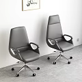 Modern Gray Leather Office Chairs with Adjustable Metal Base and Rolling Wheels 3d model