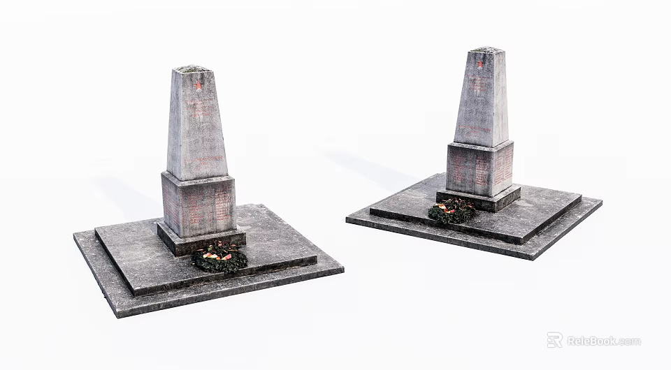 Stone and Wood Monument Structures with Square Bases and Small Flower Beds 3d model 