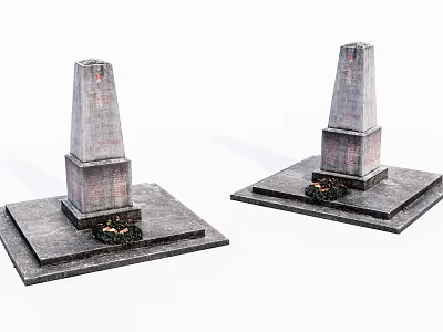 Stone and Wood Monument Structures with Square Bases and Small Flower Beds 3d model