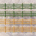Various Green And Yellow Decorative Fence Designs With Different Rail Patterns 3d model