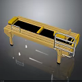 Modern Wooden Bench With Yellow Accents Black Seat And Metal Armrests