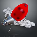 Red Ladybug Shaped Object With Multiple Clocks And Metallic Structure