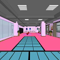 Spacious Fitness Studio With Pink Floor Blue Mats And Mirror Walls