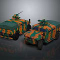 Two Armored Military Vehicles With Green Orange Camouflage And Roof Machine Guns