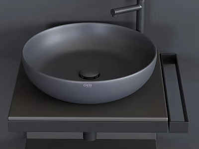 Minimalist Modern Gray Washbasin With Sleek Faucet On Dark Countertop Design 3d model
