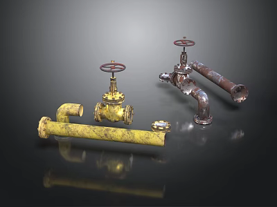 Rusty Valves And Yellow Pipes As Industrial Plumbing Equipment Components 3d model
