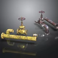 Rusty Valves And Yellow Pipes As Industrial Plumbing Equipment Components
