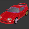 Red Two Door Sports Car With Rear Spoiler Silver Wheels And Reflection