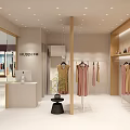 Modern Clothing Store Interior With Dresses On Display Racks Cashier Counter And Bright Lighting