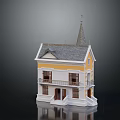 Traditional Detached Villa With Gray Roof Yellow Walls And Spire Exterior Design