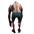 Hunched Menacing Creature With Pale Skin Bloodstained Body And Green Shorts Posture