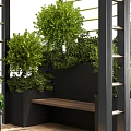 Modern Pergola Design with Black Frame Green Plants Vertical Greenery Wooden Deck and Bench