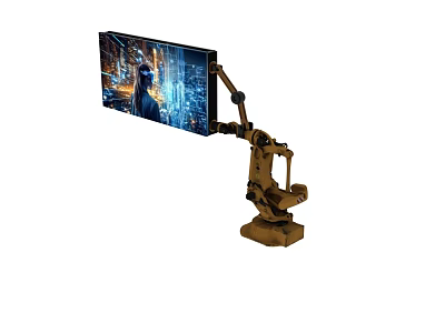 Industrial Robotic Arm With Display Screen Showing City Night View And Blue Light Effects 3d model
