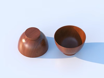 Natural Wooden Tableware Set With Two Bowls One Covered And One Open 3d model