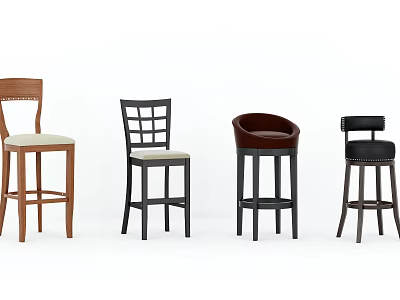Stylish Bar Stools With Different Designs Wooden And Metal Frames Upholstered Seats 3d model