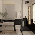 Modern Bathroom Interior With Large Mirror Floating Vanity White Toilet Glass Shower And Decorative Plant