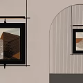Modern Interior Featuring Framed Abstract Paintings With Geometric Patterns And Warm Lighting 3d model