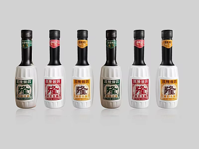 Traditional Chinese Condiment Bottles With Colorful Labels For Kitchen Cooking 3d model