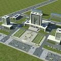 Modern Office Buildings Architectural Design Featuring Central Plaza Green Areas And Roads