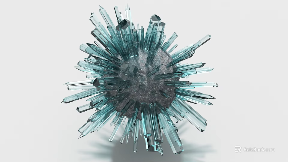 Unique Blue Transparent Crystal Spherical Art Installation With Radiating Prism Structure 3d model 