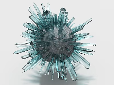 Unique Blue Transparent Crystal Spherical Art Installation With Radiating Prism Structure 3d model