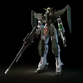 Detailed Green And White Gundam Model With Standing Pose Rifle And Yellow Head