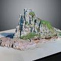 Rocky Terrain Model With Steep Cliff Formations And Green Vegetation Coverage 3d model