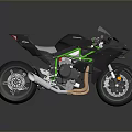 Kawasaki Black And Green Sports Motorcycle With Modern Sleek Body And Green Frame