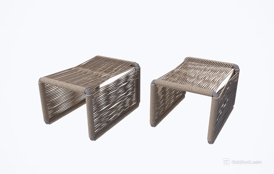 Two Modern Brown Woven Stools Perfect For Home Decor And Seating 3d model