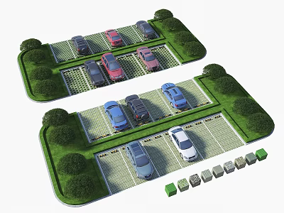 Parking Space Grass Brick Parking Ecological Parking Outdoor Parking Car 3d model