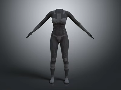 3D Humanoid Character Model In Gray Futuristic Combat Suit With Armor Details 3d model
