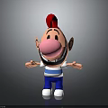 Smiling Cartoon Character Creature With Red Hair Big Nose Blue White Striped Shirt