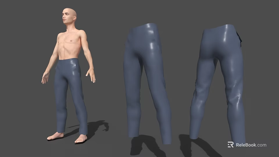 Blue Tight Fitting Pants Displayed In Multiple Angles With Shiny Material 3d model 