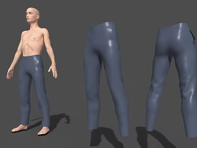 Blue Tight Fitting Pants Displayed In Multiple Angles With Shiny Material 3d model