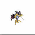 Game and Movie Dragon Characters with Yellow Purple Bodies Red Wings Staff and Pendant Ball