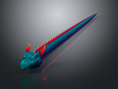Dragon Shaped 3D Model With Blue Body Red Spikes And Horns 3d model